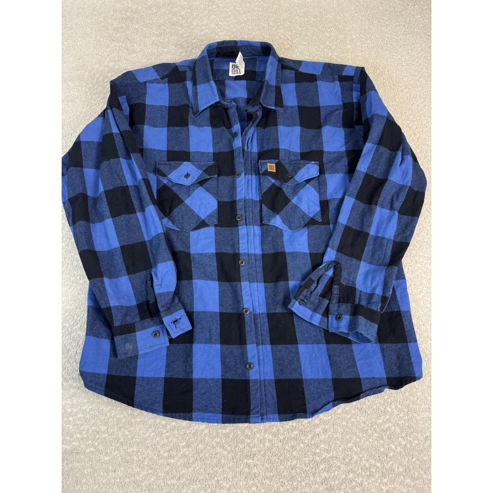 Big Bill‎ Shirt Mens 2XL Blue Plaid Flannel Long Sleeve Button Up USA Workwear